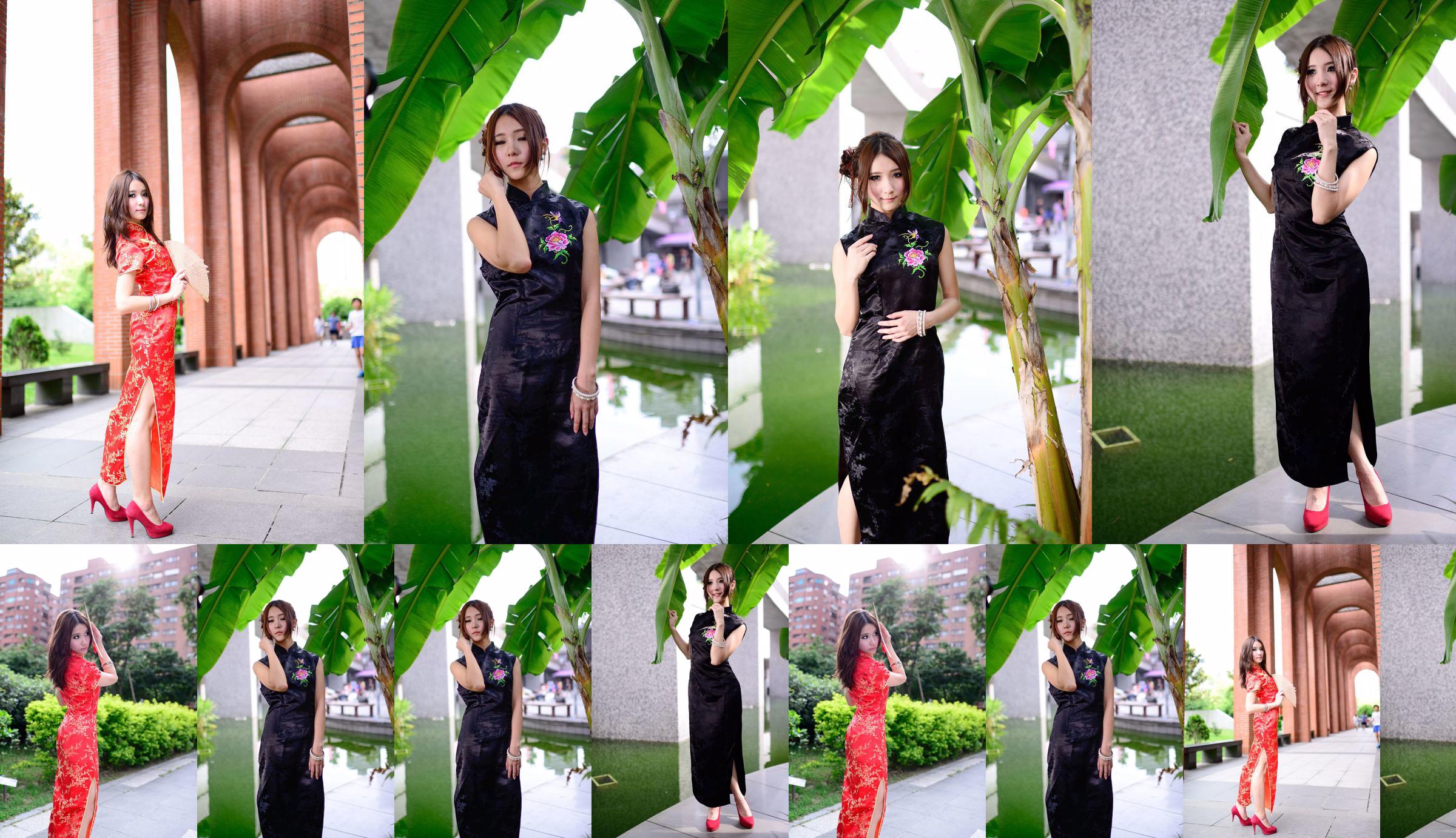 Người mẫu Đài Loan Abu "Sê-ri sườn xám màu đỏ và đen chụp ngoài trời" No.23c09f Trang 3